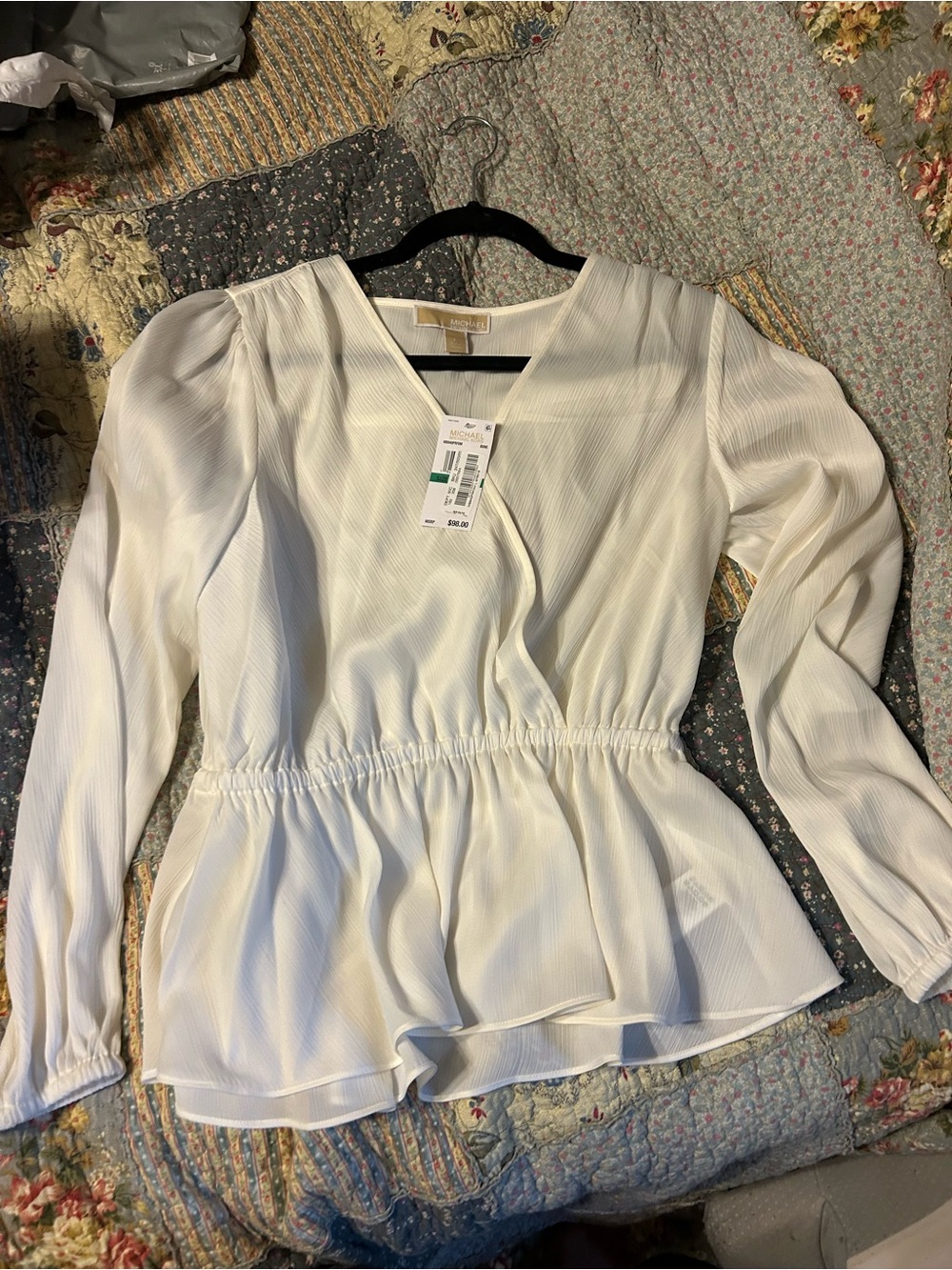 NWT MICHAEL KORS SHIRT White V-Neck Peplum Blouse by A New Day
